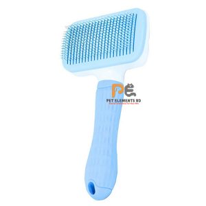 Pet Hair Remover Grooming Comb Rectangle Shape Self Cleaning Slicker Brush For Cats & Dogs - Blue
