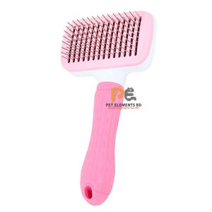 Pet Hair Remover Grooming Comb Rectangle Shape Self Cleaning Slicker Brush For Cats & Dogs - Pink
