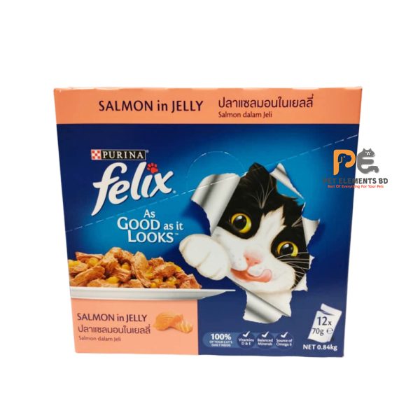 Purina Felix Pouch Adult Cat Food Salmon In Jelly 12x70g