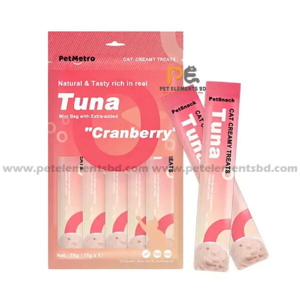 PetMetro Creamy Cat Treats Tuna & Cranberry 15g x 5 Sticks