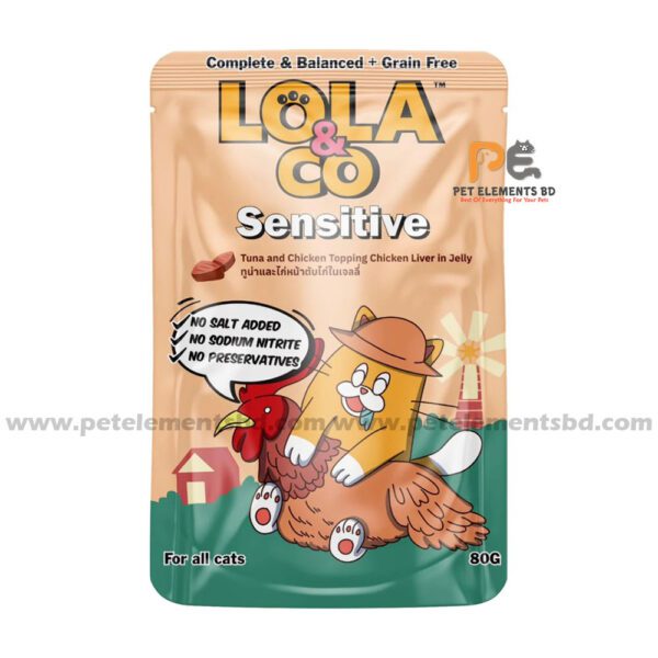 Lola & Co Sensitive Pouch Tuna & Chicken Topping Chicken Liver In Jelly For All Cats 80gm