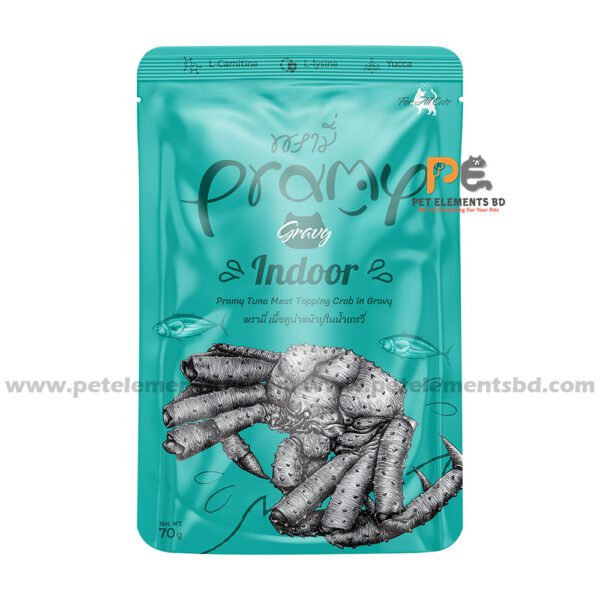 Pramy Indoor Cat Pouch Tuna Meat Topping Crab Stick In Gravy 70gm