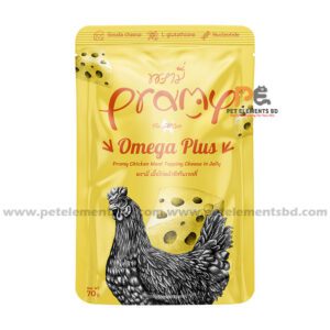 Pramy Omega Plus Cat Pouch Chicken Meat Topping Cheese In Jelly 70gm